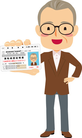 Illustration of an elderly man showing identificationのイラスト素材