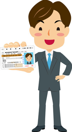 Illustration of a man showing a driving licenseのイラスト素材