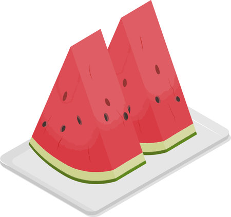 Vector illustration of triangle cutted watermelon on the dish.のイラスト素材