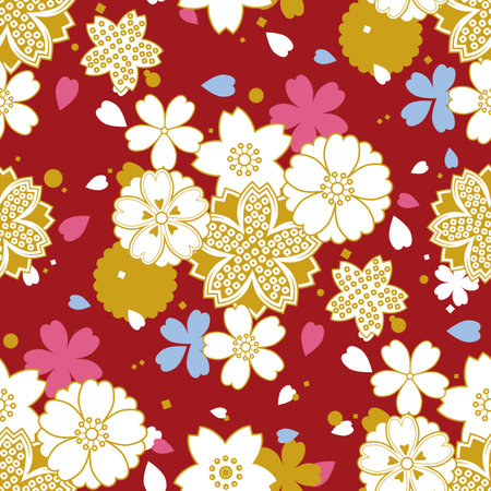 Japanese seamless pattern. Cherry blossoms. Vector image. #A01 Red.のイラスト素材
