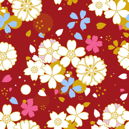 Japanese seamless pattern. Cherry blossoms. Vector image. #B01 Red.のイラスト素材