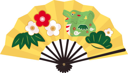 Vector illustration of japanese fan with dragon motif.のイラスト素材