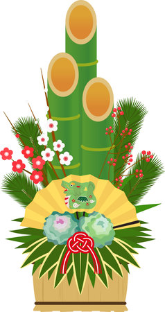Vector illustration of New Year's pine decoration with dragon.のイラスト素材
