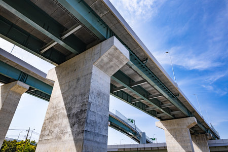 Blue sky and highway viaductの写真素材