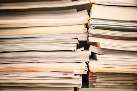 a lot of old books stackedの写真素材