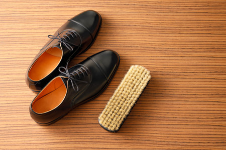 Beautiful leather black business shoesの写真素材