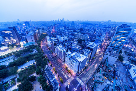 The evening view of the cityの写真素材