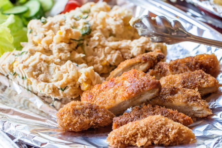 Pork cutlet and potato saladの写真素材