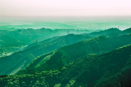 Fresh green mountains and streetsの写真素材