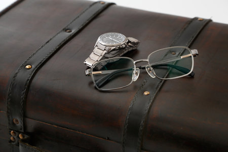 Antique bags, watches and glassesの写真素材