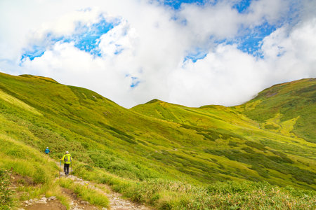 Mountain trail in early autumn, Tsukiyama, Yamagata Prefectureの写真素材