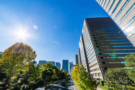 Buildings in Tokyo in autumnの写真素材