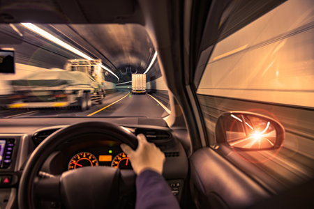 a car running on a highway