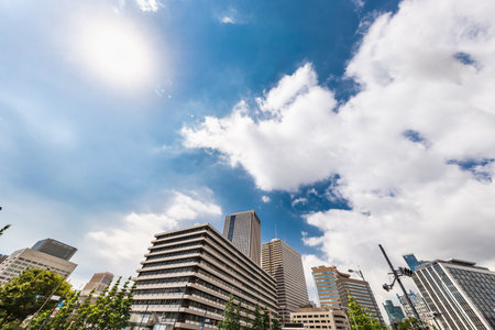 Blue sky and urban buildingsの写真素材