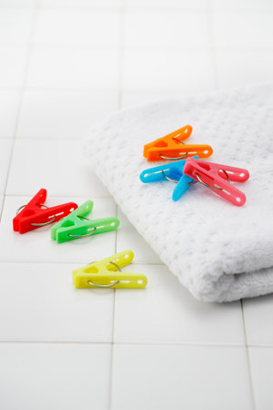 Washing scissors and clean towelsの写真素材