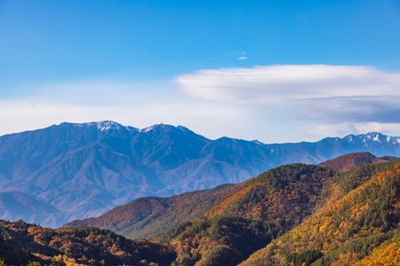 Beautiful mountains and autumn leavesの写真素材