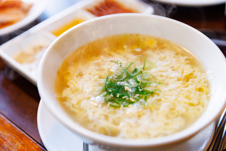 Warm and delicious egg soupの写真素材