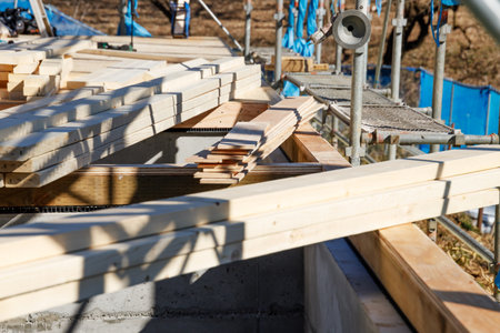 Wood at the construction site of a new house