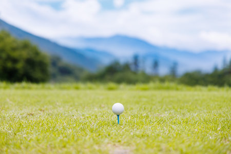 Golf course with beautiful green grassの写真素材