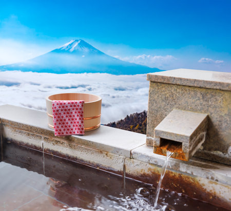 An image of an open-air bath that looks warm and comfortableの素材 [FY310198269012]