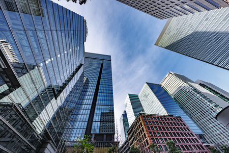 Tokyo buildings with beautiful sunshineの写真素材