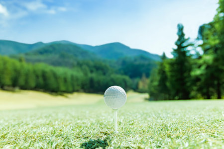 Image of a golf course with beautiful green grassの写真素材