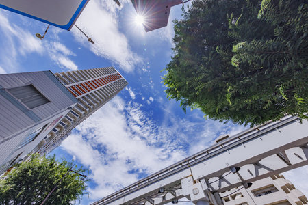Fresh greenery and buildings in Kokurakita Ward, Kitakyushuの写真素材
