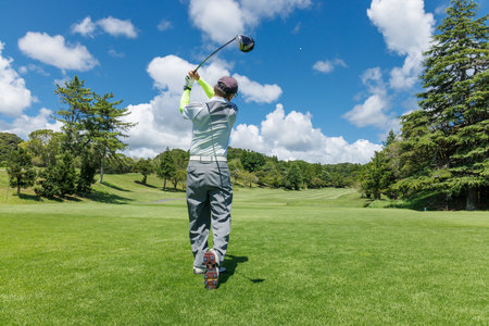 A golf course with beautiful fresh greeneryの写真素材