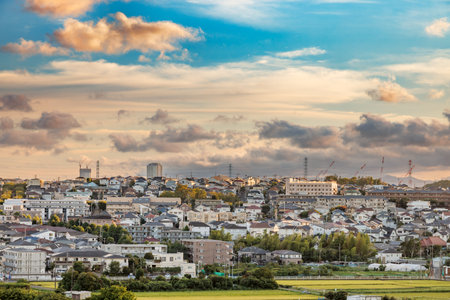 Residential area on the outskirts of Yokohama at sunset