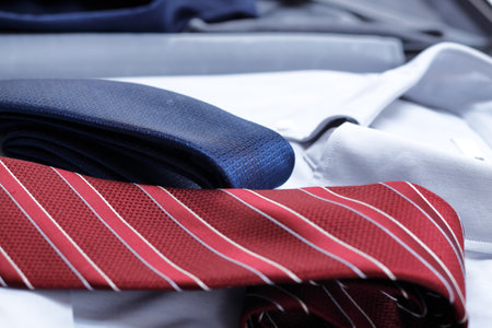 Business trip preparation of businessmen. Carry case and shirtの写真素材