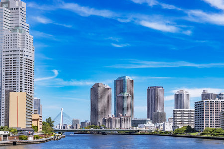 Urban buildings by the water