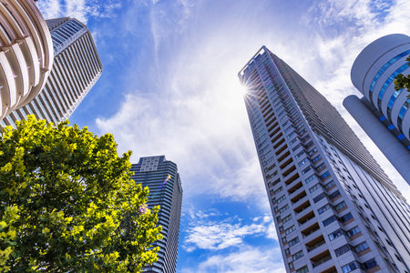 Tokyo buildings with beautiful sunshine