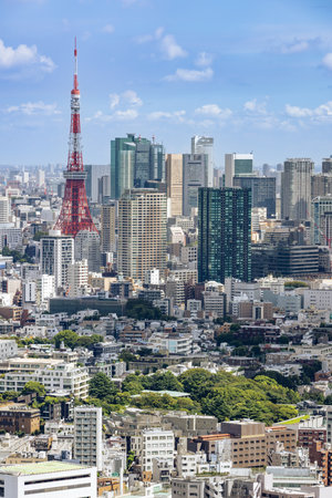 Tokyo's skyscrapers with beautiful sunlightの写真素材