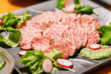 Delicious-looking fresh seared beefの写真素材