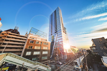 Tokyo buildings in beautiful sunlightの写真素材