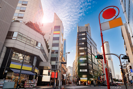 Tokyo buildings in beautiful sunlightの写真素材