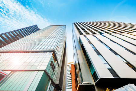 Tokyo buildings in beautiful sunlightの写真素材