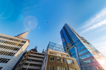 Tokyo buildings in beautiful sunlightの写真素材