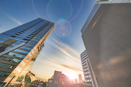 Tokyo buildings in beautiful sunlightの写真素材