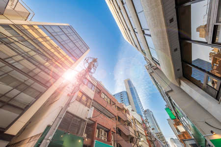 Tokyo buildings in beautiful sunlightの写真素材