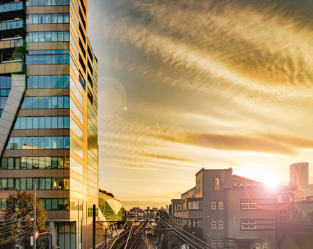 Tokyo buildings in beautiful sunlightの写真素材