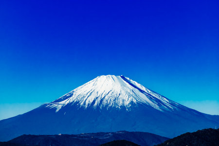 Mt. Fuji with blue sky, Japan. Mt. Fuji is the highest mountain in Japan.の写真素材