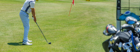 A golf course with beautiful fresh green grassの写真素材