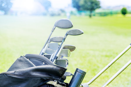 A golf course with beautiful fresh green grassの写真素材