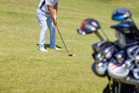 A golf course with beautiful fresh green grassの写真素材