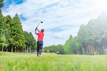 A pleasant golf course with beautiful greeneryの写真素材