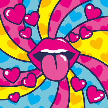 American comic book style lip illustration with colorful background materialのイラスト素材