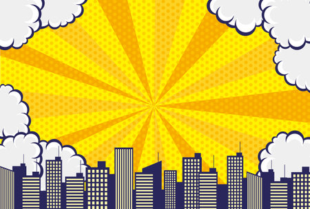 Comic art style clouds and sky and city background materialのイラスト素材