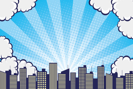 Comic art style clouds and sky and city background materialのイラスト素材