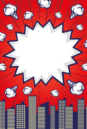 City background material with comic art style speech bubblesのイラスト素材